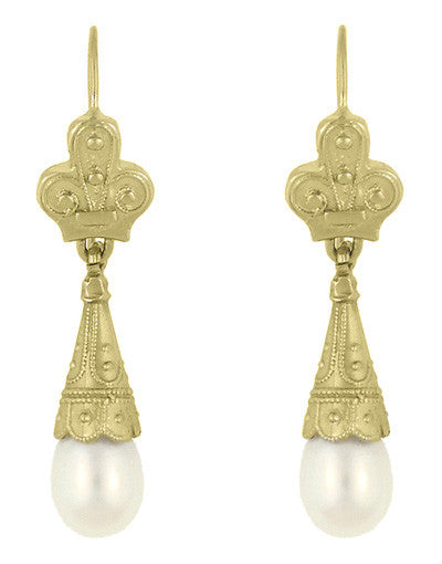 Twisting Gold Pearl Drop Earrings